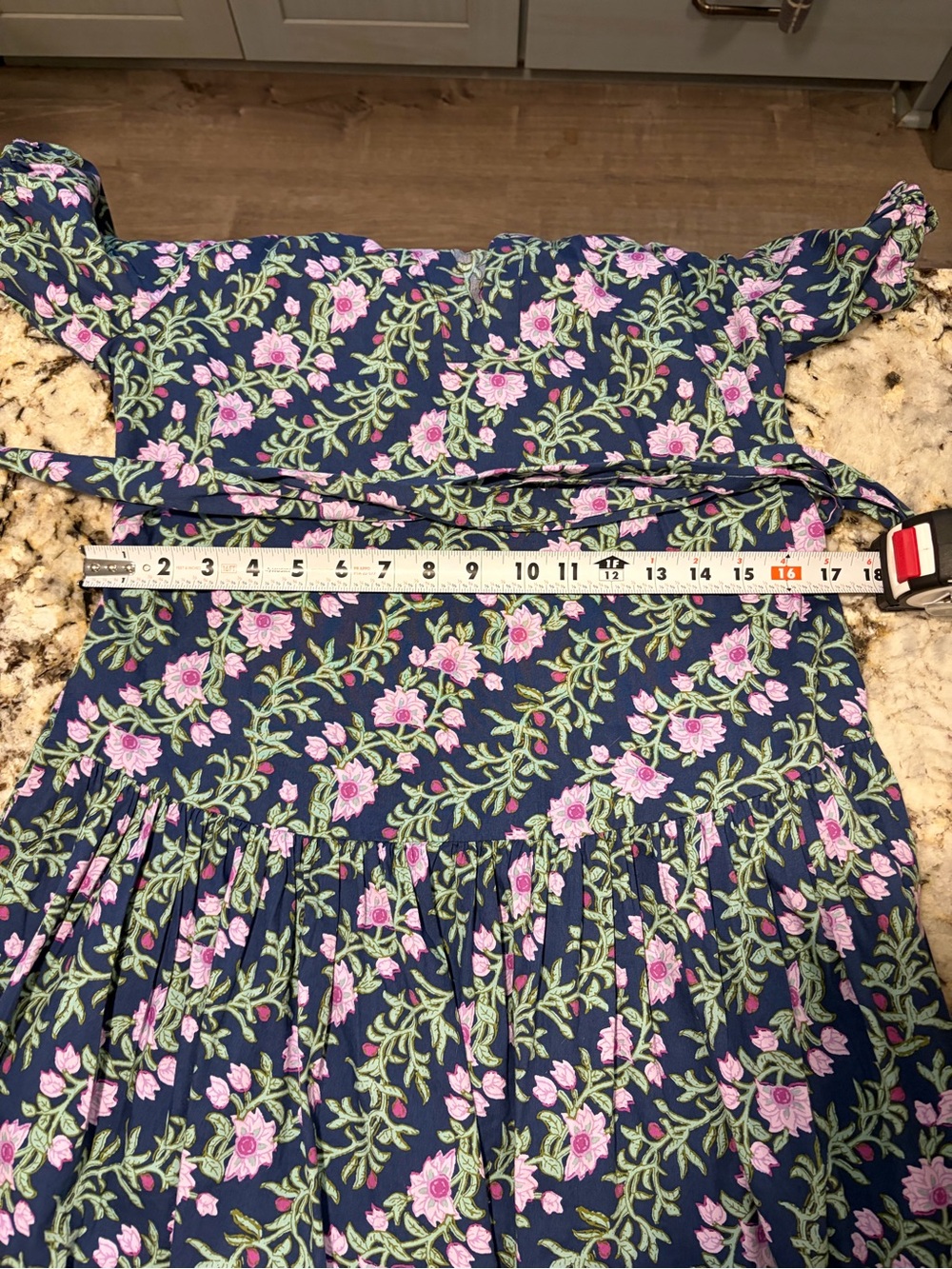 J Crew Puff-Sleeve Midi Dress in Navy and Lavender with pockets - Picture 3 of 6